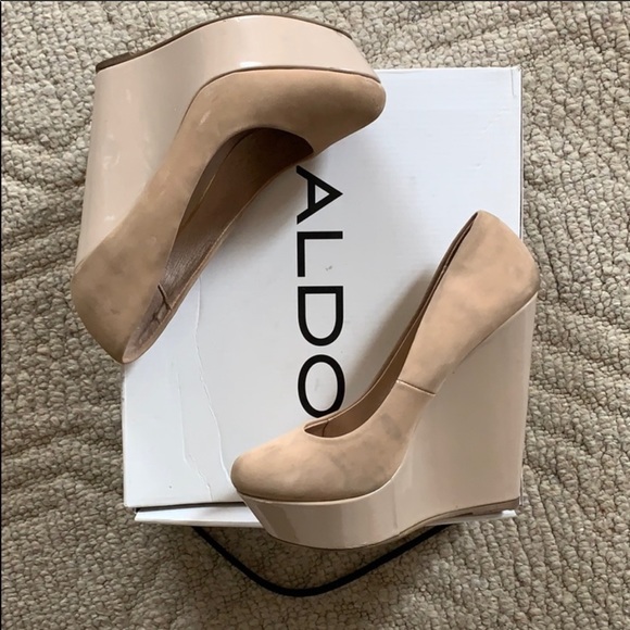 Aldo Shoes - ALDO nude wedge pumps. Suede/ patent leather